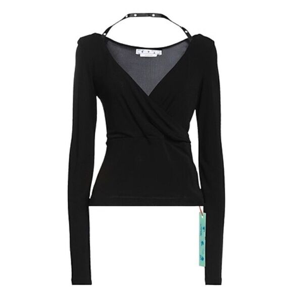 Off-White Fluid Jersey Twisted Long Sleeve Top in Black NWT Size 46/XL - Picture 1 of 7